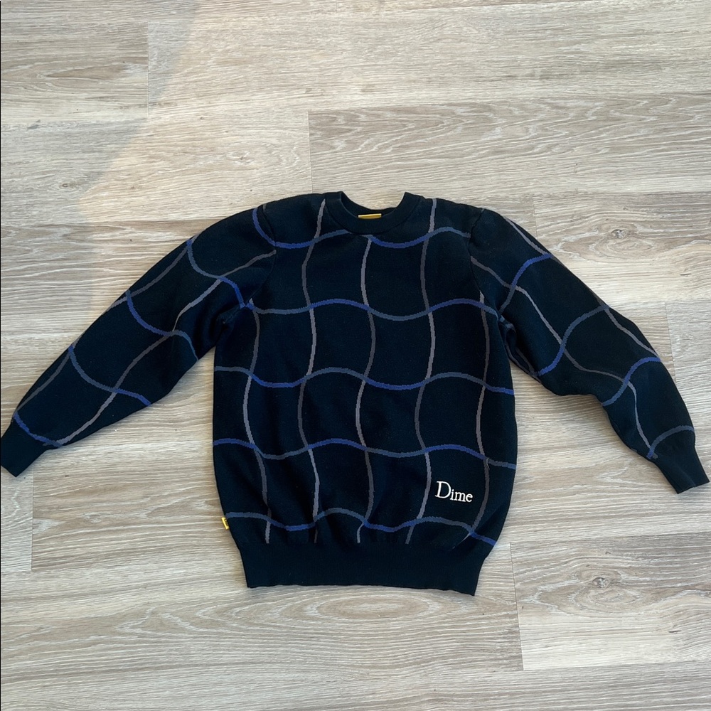 Dime Men's Black and Blue Crewneck Wave Knit Sweater